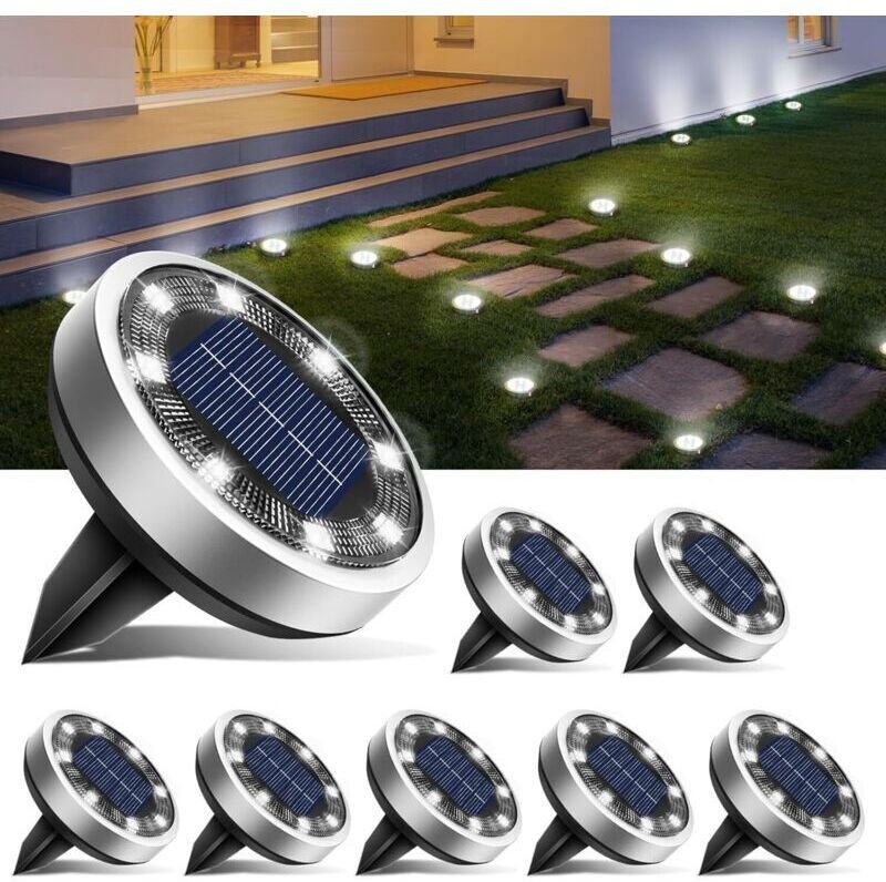 Set mit 8 Solar-Bodenleuchten, 8 LEDs für den Außenbereich, wasserdicht, für Gehwege, Rasenflächen, Terrassen, Einfahrte...