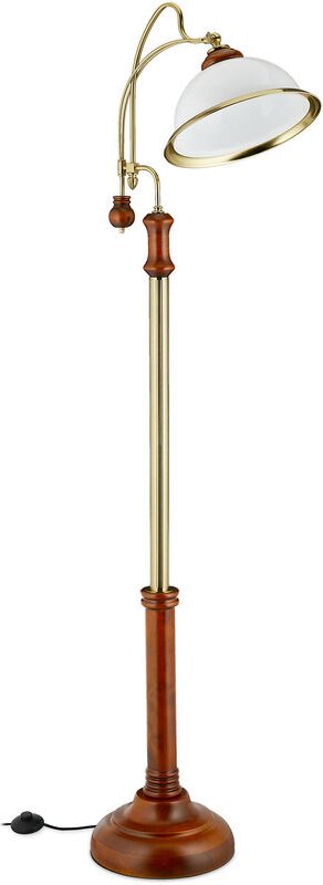 Stehlampe, Bogenleuchte im Jugendstil, Glasschirm, Holz, E27 Fassung, HxBxT: 166 x 40 x 36 cm, braun/gold - Relaxdays