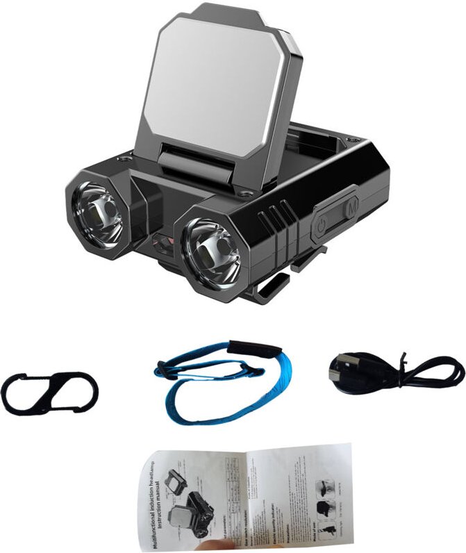 Leistungsstarke wiederaufladbare LED-Stirnlampe, 3 Farben und 5 Modi, zum Angeln und Camping.