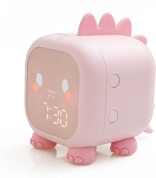 Rosa Dinosaurier-Wecker für Kinder mit digitaler Anzeige und Nachtlicht – Süßer Wecker mit Weckfunktion für Mädchenzimme...