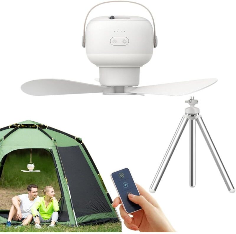 Deckenventilator – tragbarer USB-Ventilator mit Beleuchtung und Fernbedienung für Zelt 7200 Akku, Outdoor-Zubehör für Pe...