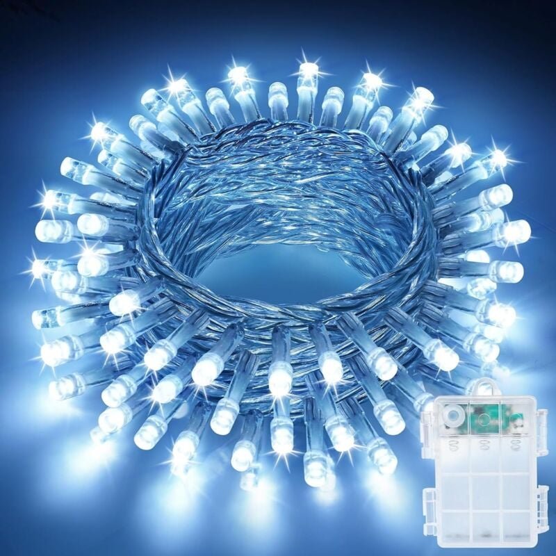 Thumbnail - Batteriebetriebene Weihnachtsbeleuchtung, 5 m, 50 LED, weiß, für drinnen und draußen, für Balkon, Garten, Schlafzimmer, ...