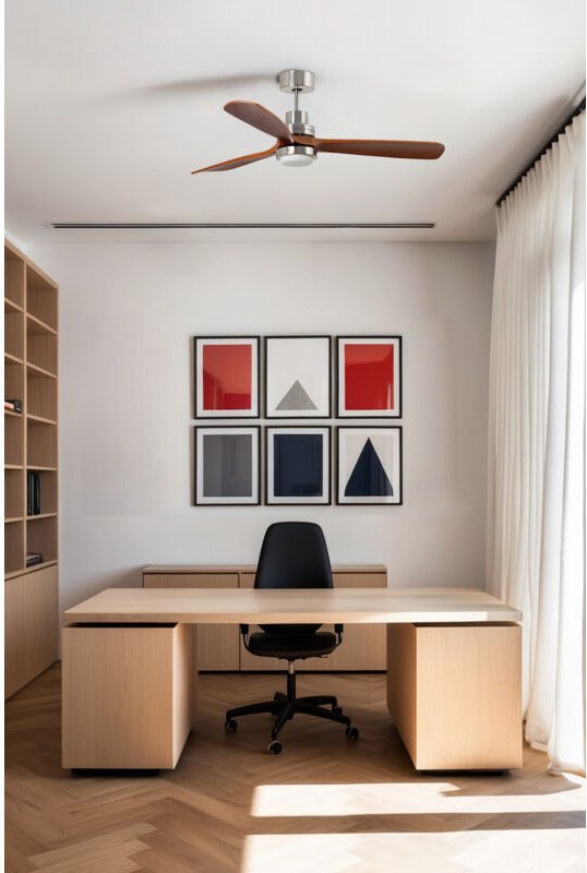 Faro Lantau xl Deckenventilator mit 3 Flügeln, Satin Nickel, Walnuss mit Licht 3000K, Tuya Smart System