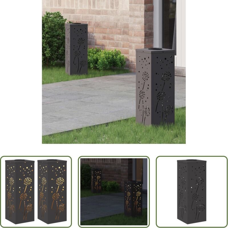 vidaXL Gartenbeleuchtung - Solar LED Weg Licht 2 pcs Schwarz Kalt gewalzter Stahl