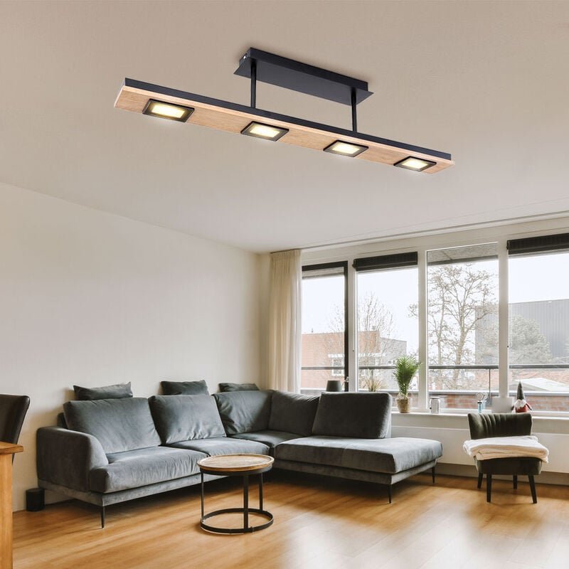 Globo - Deckenleuchte Holz 4 flammig Holzlampe Decke modern Küchenlampe led Deckenlampe, dunkelbraun Metall schwarz Glas...