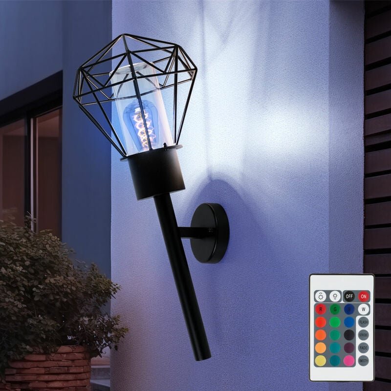Außenleuchte Wandleuchte Gartenlampe Fackel schwarz Vintage Wandlampe, Edelstahl, Fernbedienung dimmbar, rgb led 8,5W 80...