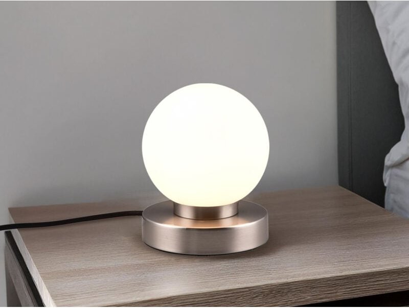 Meinewunschleuchte - led Tischleuchte Glaskugel Weiß, Fuß Silber - led per Touch dimmbar, Höhe 15cm