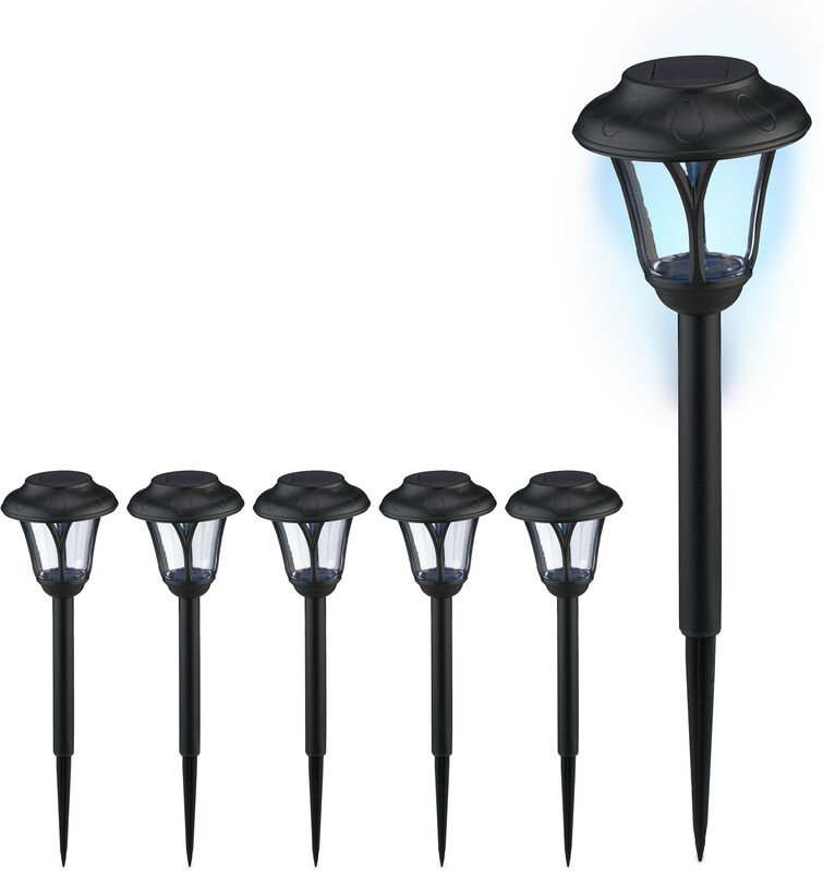 Relaxdays Solarlampen 6er Set, LED Solarlicht mit Erdspieß, HxD: 39 x 11 cm, moderne Gartenbeleuchtung, draußen, schwarz