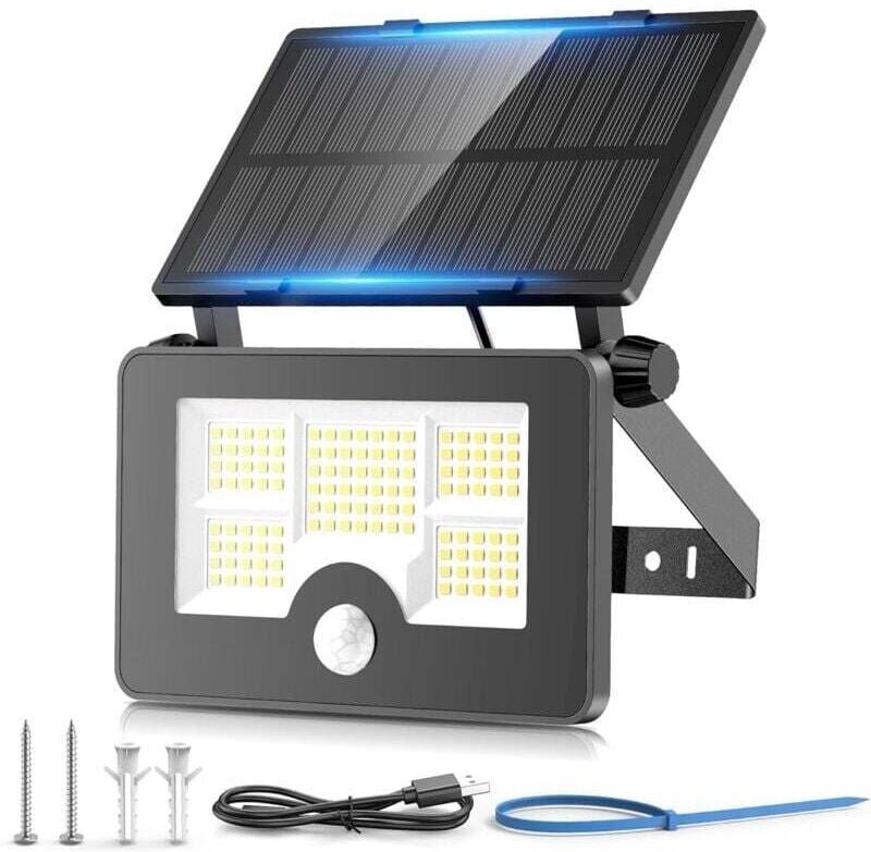 Wiederaufladbare Solarleuchte für den Außenbereich mit Bewegungsmelder, 122 LED-Solarleuchte, 4 Modi, Solarbeleuchtung, ...