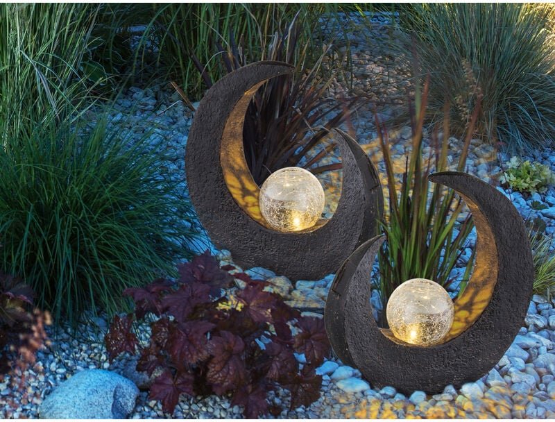 LED Solarleuchten 2er SET Steinoptik mit Crackle Glaskugel, Höhe 30,5cm