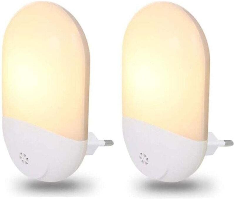 Zwei weiße LED-Nachtlichter aus Kunststoff, Warmweiß 2700 k, Sicherheitsbeleuchtung für Zuhause, Lichter für Kinderzimme...