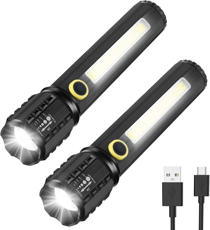 Taktische LED-Taschenlampe, 2er-Pack tragbare Taschenlampen mit 3 Modi, einstellbare und zoombare helle Taschenlampen, w...