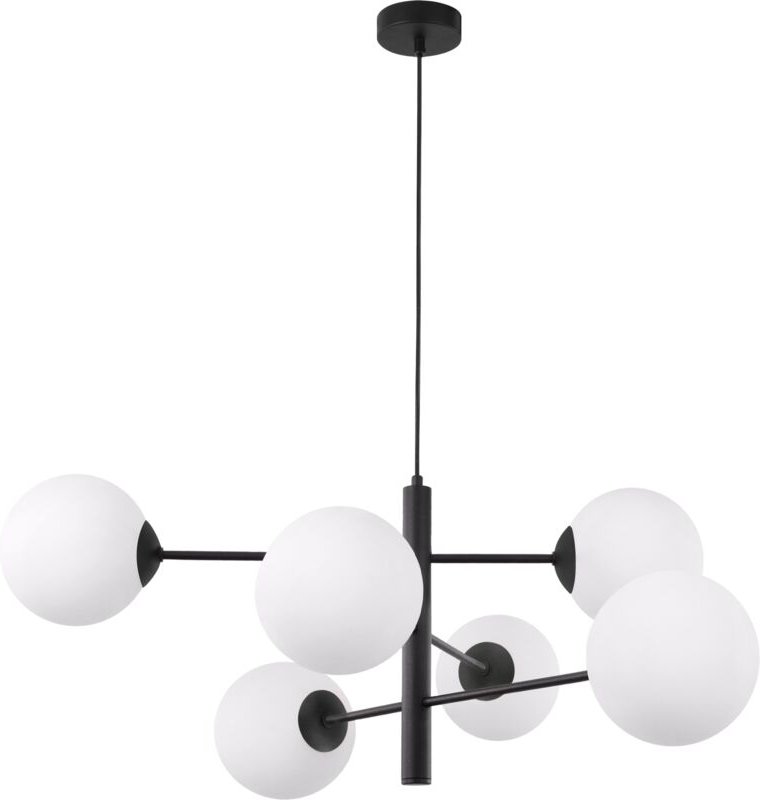 Vicenza Schwarze Hängelampe 6 Flache Weisse Lampenschirme E14