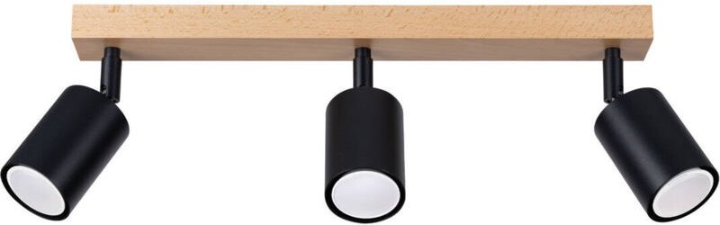 Sollux - Verdo Moderne Deckenstrahlerleiste Holz, Schwarz 3x GU10