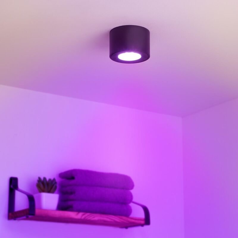 Flacher Aufbaustrahler rund IP44 Deckenleuchte - Farbe: schwarz - LED Leuchtmittel: 5W RGB+CCT 230V dimmbar 60°