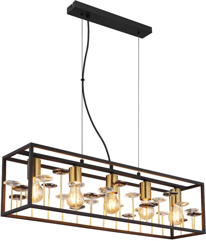 Hängeleuchte Esszimmerlampe Pendelleuchte Kristalle Glas rauch klar schwarz E27