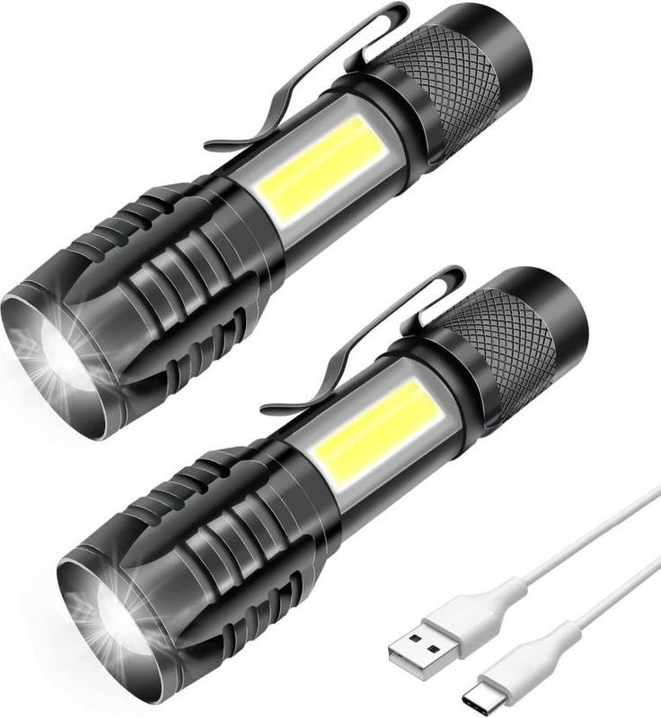 2er-Pack professionelle, wiederaufladbare LED-Taschenlampen, leistungsstark, 3 Zoomstufen, kompakte COB-LED mit Magnet, ...