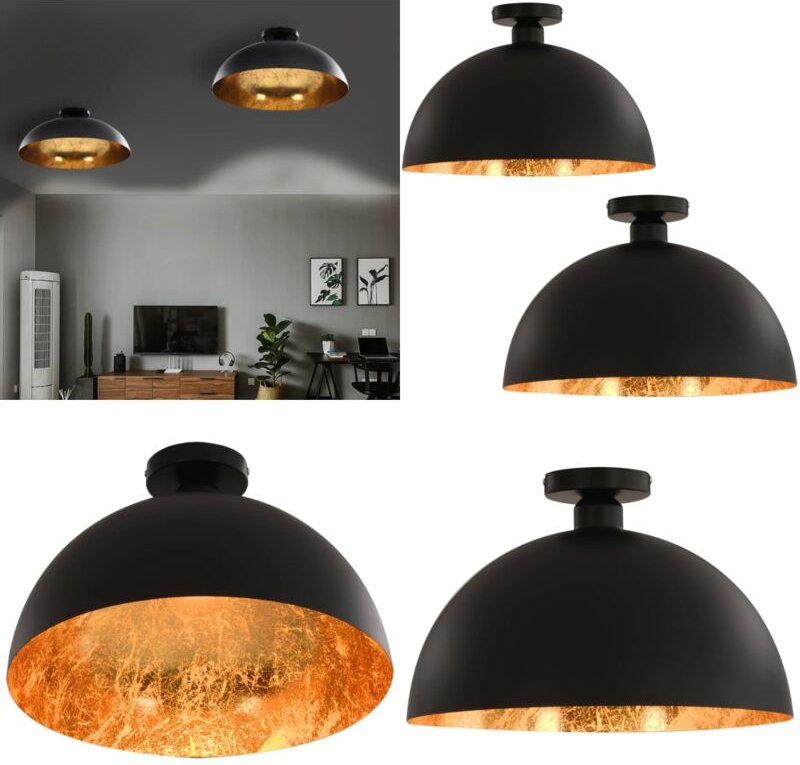 Deckenleuchten 2 Stk. Schwarz und Gold Halbkugelförmig E27 - Dekanleuchten - Wandleuchten - Wohnzimmer Deko - Schlafzimm...