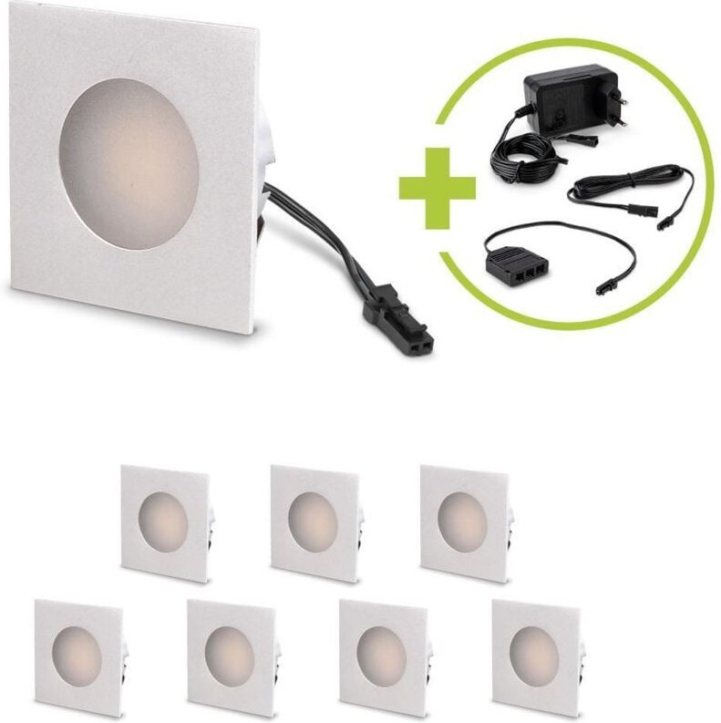LED Mini Einbauspot eckig 1.2W 12V IP20 Ausschnitt Ø32mm - Lichtfarbe: Neutralweiß 4000K - Anzahl: 8x