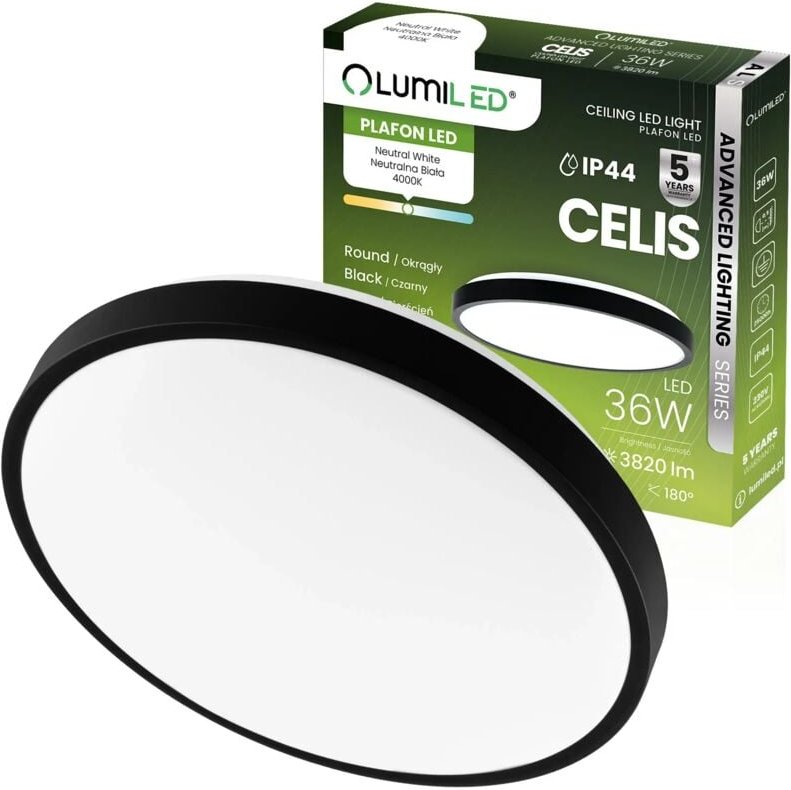 LED Deckenleuchte 36W 4000K 3820lm 106 lm/W Rund IP44 Schwarzer Ring