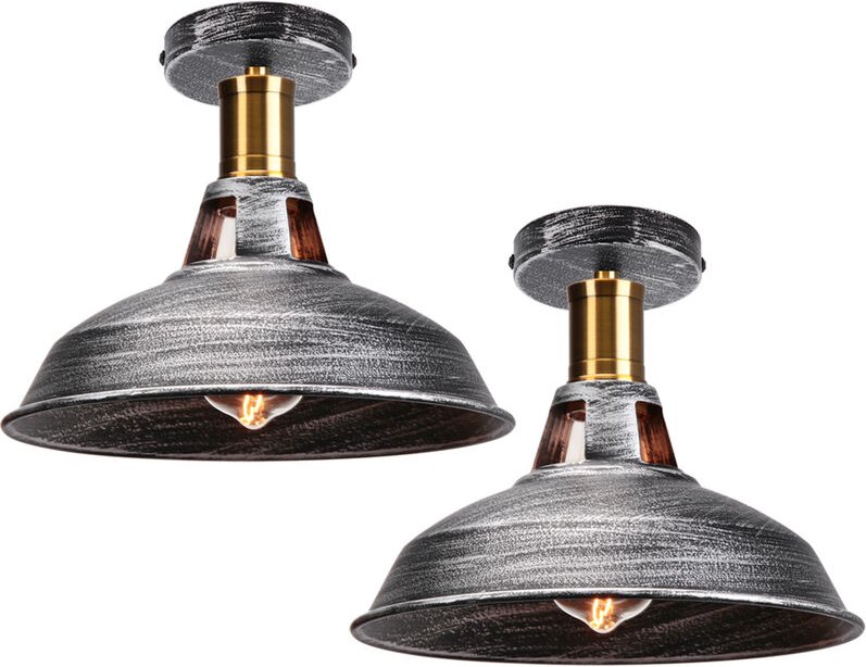 Deckenlampe Industriell Vintage Deckenleuchte Eisen 27cm Lampenschirm Grau Lampe für Flur, Balkon, Treppe - 2 Pack
