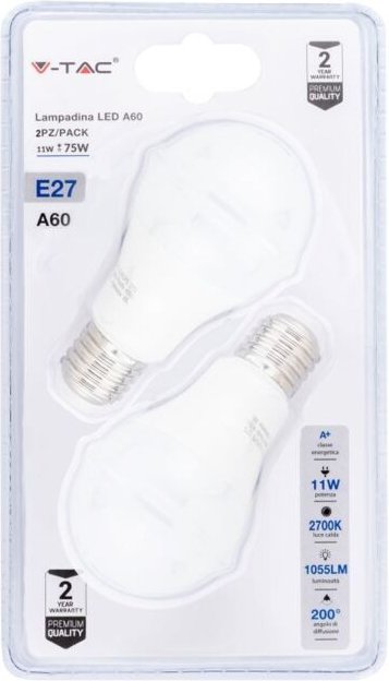 V-TAC VT-2111 LED-Lampe E27 11W 100LM/W A60 2700K (2er-Set)