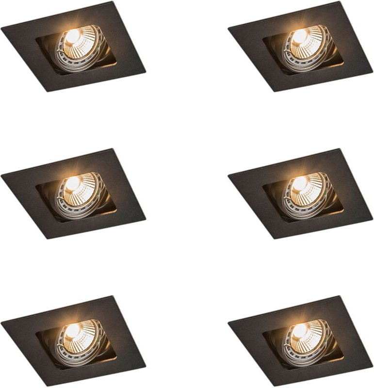 Set mit 6 quadratischen Einbaustrahlern schwarz verstellbar - Artemis