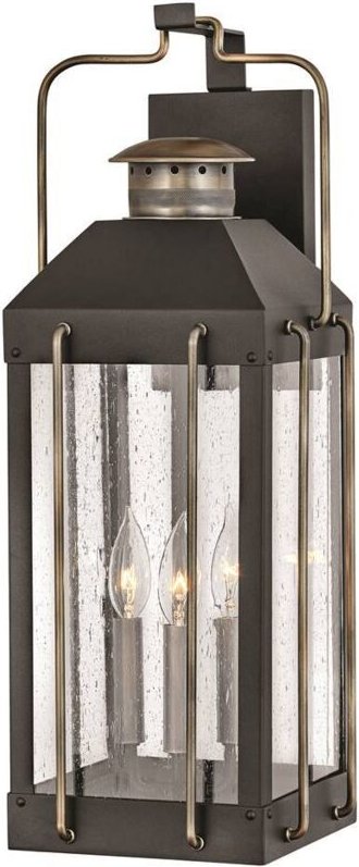 Elstead Hinkley Fitzgerald Wandlaterne für den Außenbereich Strukturiertes Schwarz mit brünierter Bronze, IP44
