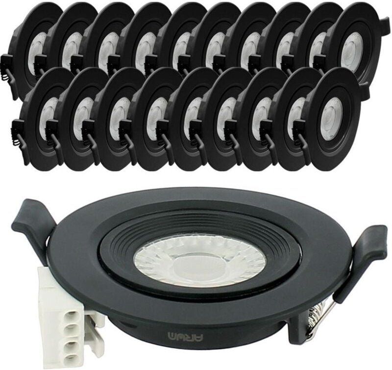 Arum Lighting - 20 schwarze LED-Einbaustrahler asturia, verstellbar, 7 w, Äq. 75W Farbtemperatur: Warmweiß 3000K