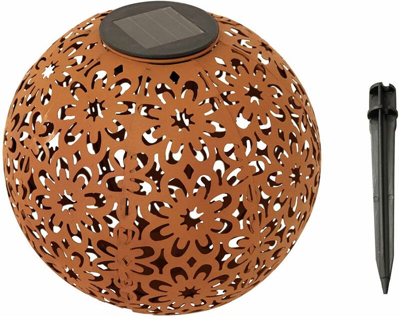 Solar Gartenkugel aus Metall in Rost-Optik - Ø 20 cm - LED Garten Deko Kugel mit Erdspieß - Kugelleuchte Dekoleuchte