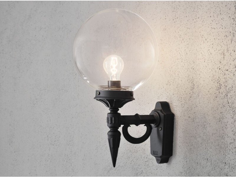 Konstsmide - Außenwandleuchte orion Aluminium Schwarz mit Glaskugel, Höhe 44cm