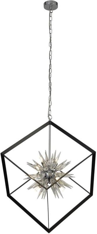 Stellar 6-flammige Spike-Kugel-Anhänger, mattschwarzer Rahmen, Kristallglas - Searchlight