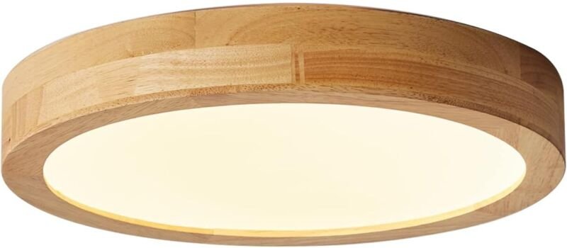 Moderne LED Deckenleuchte Runde Holz Deckenlampe Ø20 cm für Wohnzimmer, Küche, Esszimmer, Flur, Büro, Kinderzimmer - 300...