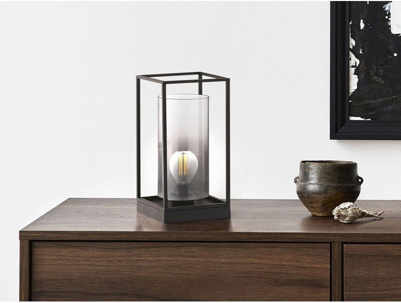 Tischlampe Schwarz mit Rauchglas & led dimmbar, Höhe 30cm