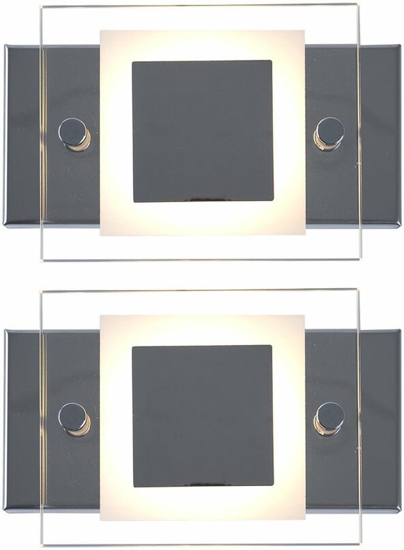 Wandleuchte Badezimmer Badezimmerleuchte Wand Wandlampe Flur Glas Chrom, IP44, 1x led 4,5W 400Lm warmweiß, LxBxH 15x10x5...