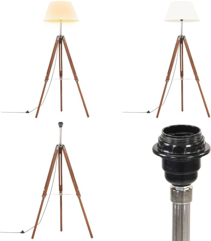 Stativlampe Honigbraun und Weiß Teak Massivholz 141 cm - Retro-Lampe - Stehlampe - Wohnzimmer Deko - Tischleuchte - Holz...