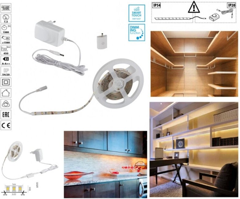Trade Shop Traesio - Trade Shop - led-streifen-kit mit touch-dimmer-schalter kaltweiss 6500K 7,5W -