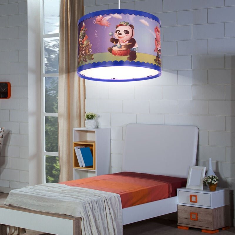 Globo Lighting - Kinderleuchte Hängelampe Tiermotive Spielzimmer Pendelleuchte Kinderzimmer, Panda Trommel, 1x E27 Fassu...