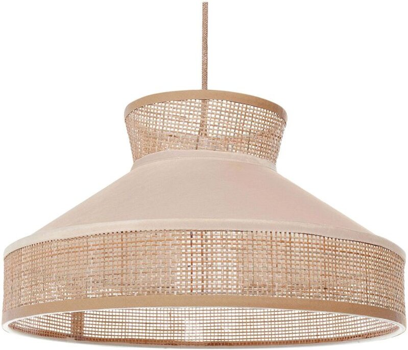 Hängelampe Beige und Naturfarben Rattan mit Samt 1-Flammig Kegelform Modern Boho Wohnzimmer Esszimmer Beleuchtung Aussta...
