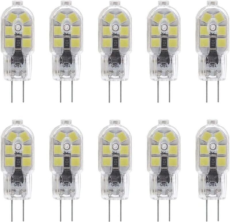 Ersandy - 10er-Pack G4 2W LED-Lampe für Dunstabzugshaubenbeleuchtung, ac/dc 12V, 20W-Halogenlampen-Äquivalent, 200LM, Bi...