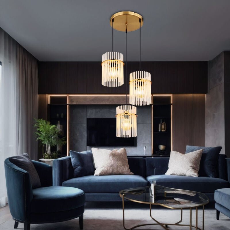 Pendellampe Esstischleuchte Hängelampe Wohnzimmer 3 flammig, Metall schwarz Holz braun Glas rauch, 3x E27, LxH 55x 120 c...