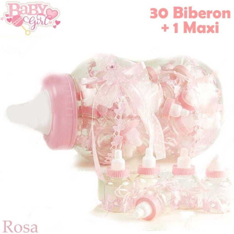 Trade Shop Traesio - Trade Shop - maxi rosa gezuckerte mandel flasche geburt idee 30 stück baby +1 maxi taufe -