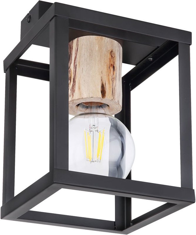 Decken Leuchte Holz natur Strahler Lampe schwarz-matt Schlaf Zimmer Beleuchtung Vintage