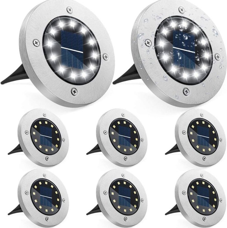 Stück Solar-Bodenleuchten für den Garten, 12 LEDs, weiß, Edelstahl, wasserdicht, für den Außenbereich, Garten, Terrasse,...