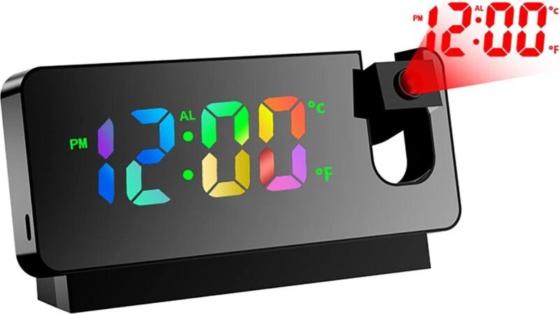 Deckenprojektionswecker, Spiegelwecker mit LED-Anzeige, Projektionswecker mit Temperatur, Schlummerfunktion, Nachtmodus,...