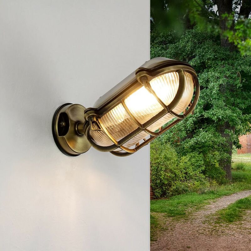 Außenwandleuchte Messing massiv Glas in Antik