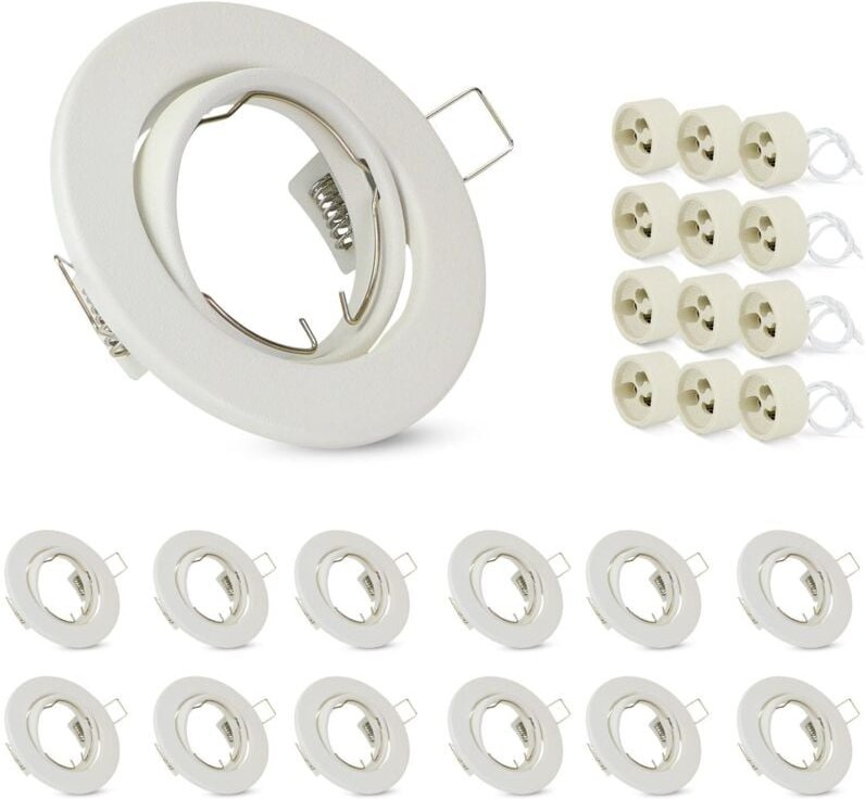 Thumbnail - 12ER GU10 Einbaurahmen Set - Weiss Einbaustrahler Rahmen Einbauleuchte GU10 Fassungen 230V mit Sockel Lochdurchmesser 50...