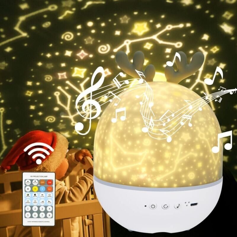 Thumbnail - Nachtlicht mit Sternenprojektor für Kinder, 360° drehbar, musikalisches Nachtlicht + Timer + Fernbedienung + 6 Farben, L...