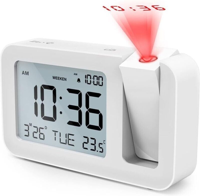 Ulisem Digitaluhr mit Deckenprojektor und Wecker, 180°-Projektion, Innenthermometer, 4 Helligkeitsstufen, Lautstärkerege...