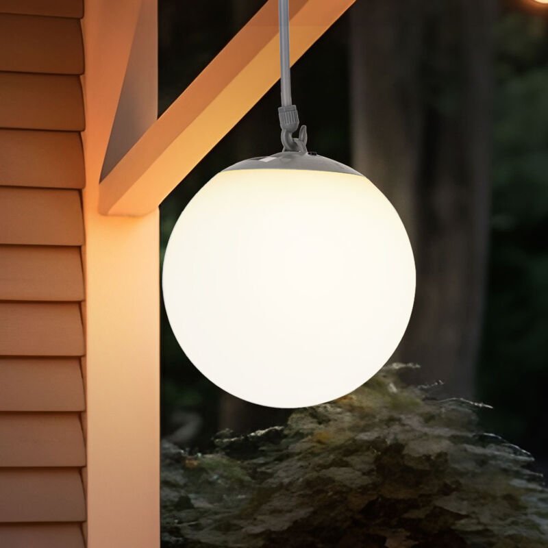 LED Solarlampe Hängeleuchte Balkonlampe weiß Kugel Außenleuchte Gummischlaufe, Kunststoff, 4x LED warmweiß, DxH 20x75 cm
